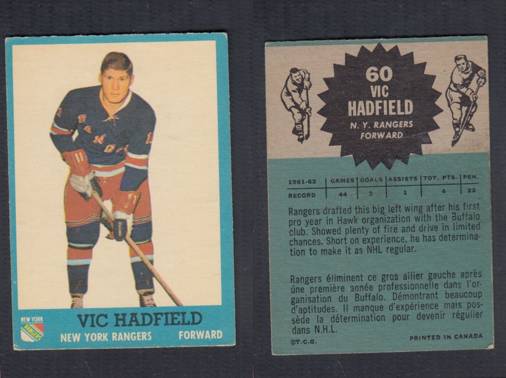 1962-63 TOPPS HOCKEY CARD #60 V. HADFIELD photo