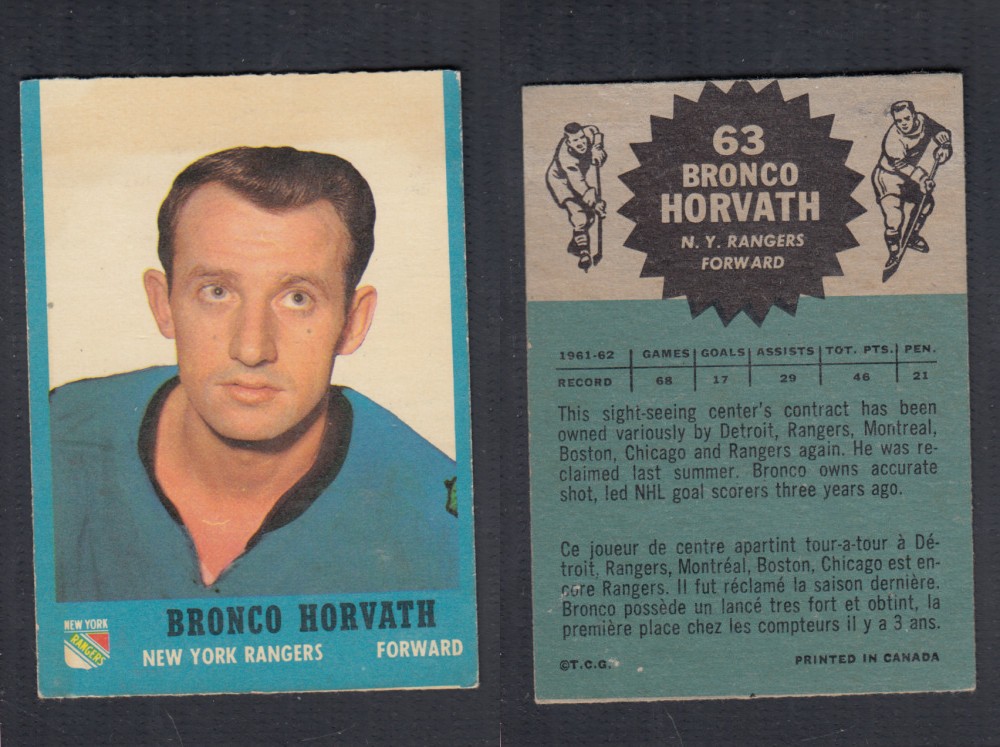 1962-63 TOPPS HOCKEY CARD #63 B. HORVATH photo