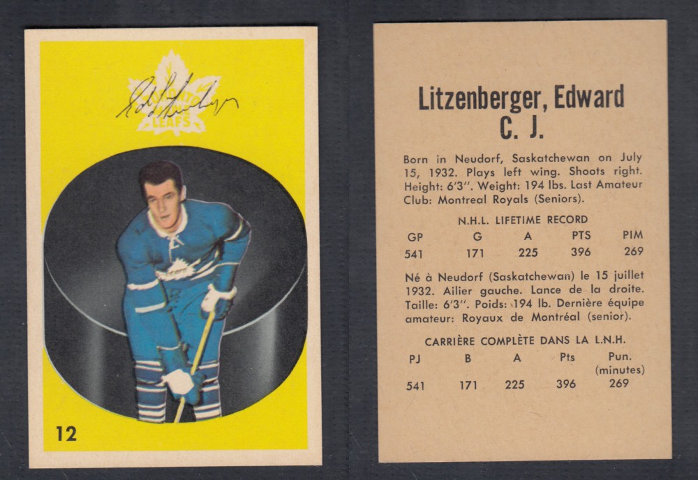 1962-63 PARKHURST HOCKEY CARD #12 E. LITZENBERGER photo