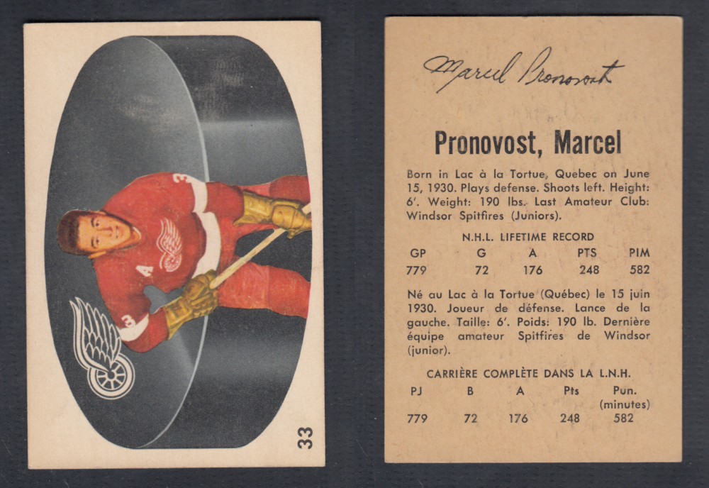 1962-63 PARKHURST HOCKEY CARD #33 M. PRONOVOST photo