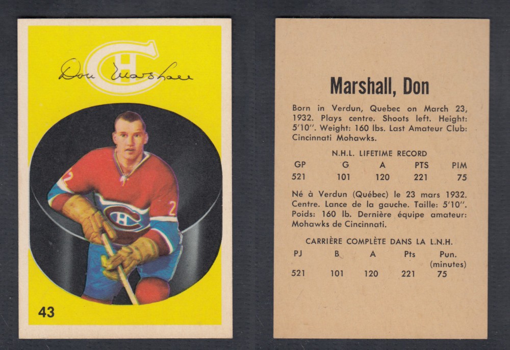 1962-63 PARKHURST HOCKEY CARD #43 D. MARSHALL photo