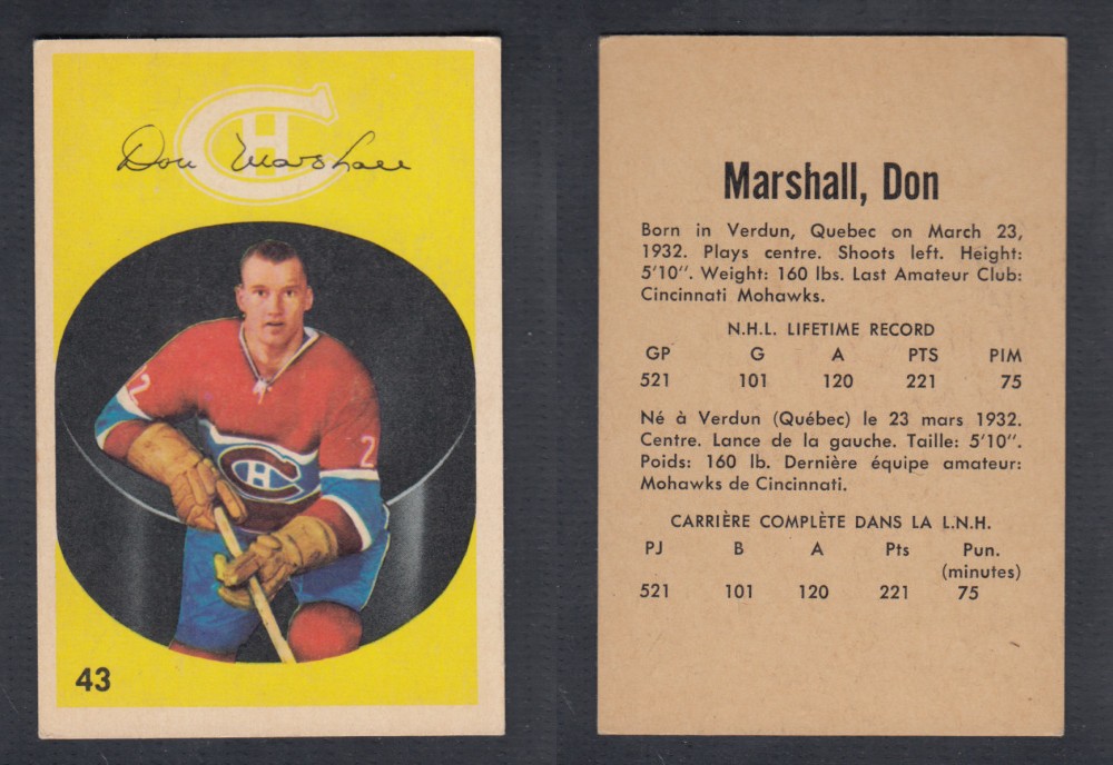 1962-63 PARKHURST HOCKEY CARD #43 D. MARSHALL photo