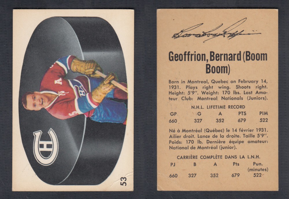 1962-63 PARKHURST HOCKEY CARD #53 B. GEOFFRION photo