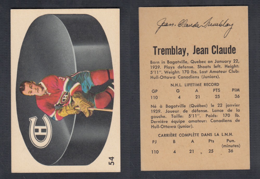 1962-63 PARKHURST HOCKEY CARD #54 J. TREMBLAY photo