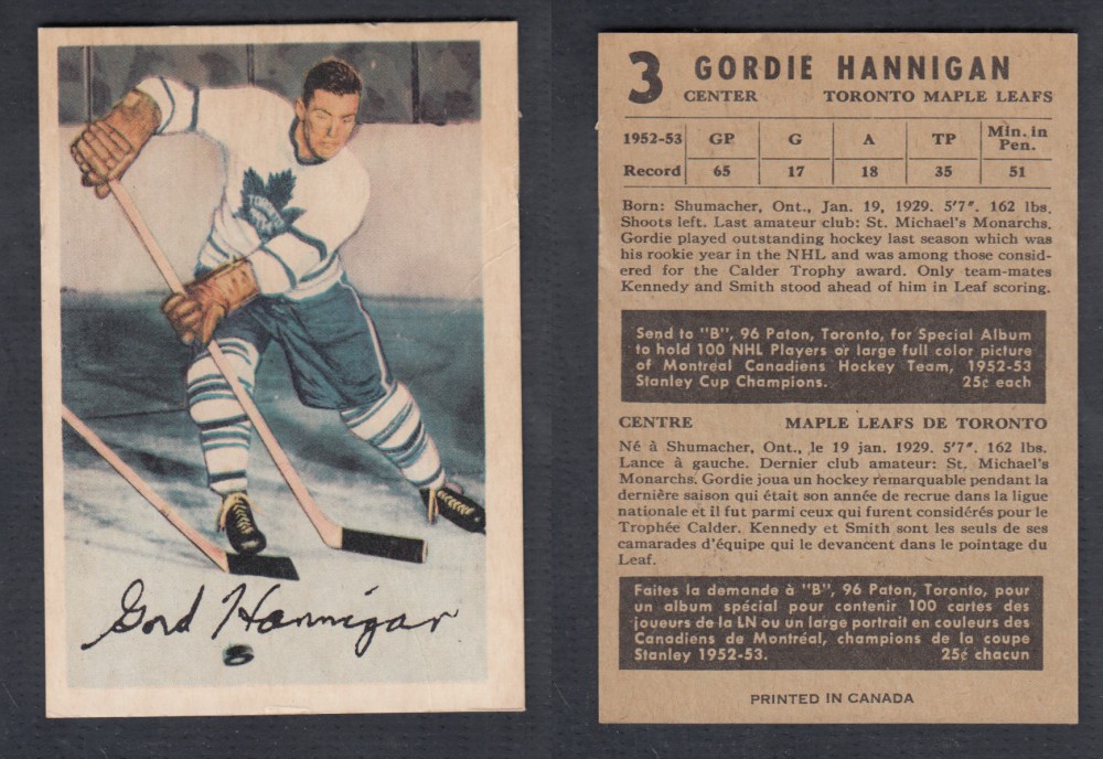 1953-54 PARKHURST HOCKEY CARD #3 G. HANNIGAN photo