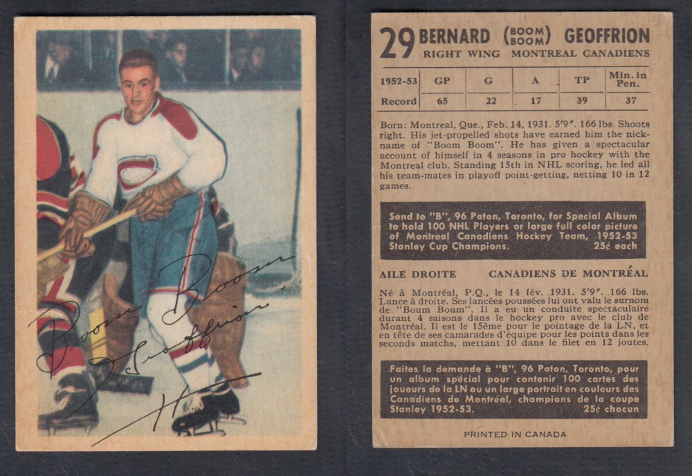 1953-54 PARKHURST HOCKEY CARD #29 B. GEOFFRION photo