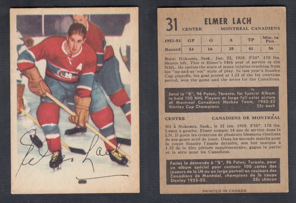 1953-54 PARKHURST HOCKEY CARD #31 E. LACH photo