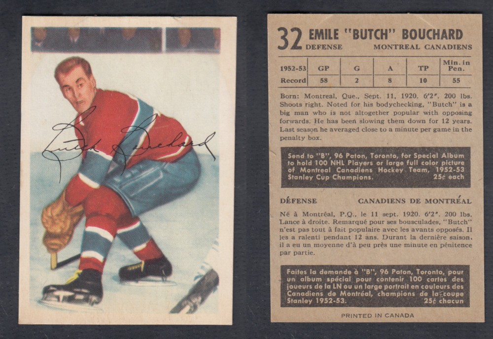 1953-54 PARKHURST HOCKEY CARD #32 E. BOUCHARD photo