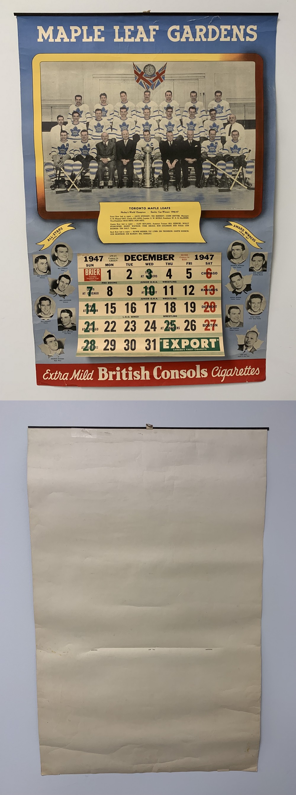 1947-48 BRITISH CONSOLS TORONTO MAPLE LEAFS CALENDAR photo