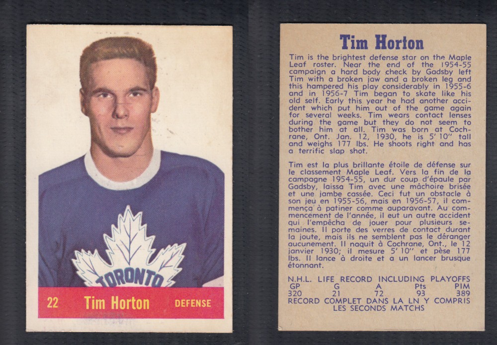 1957-58 PARKHURST HOCKEY CARD #22 T. HORTON photo