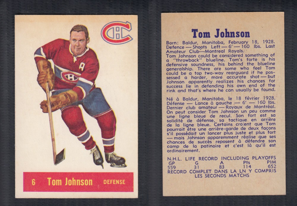 1957-58 PARKHURST HOCKEY CARD #6 T. JOHNSON photo