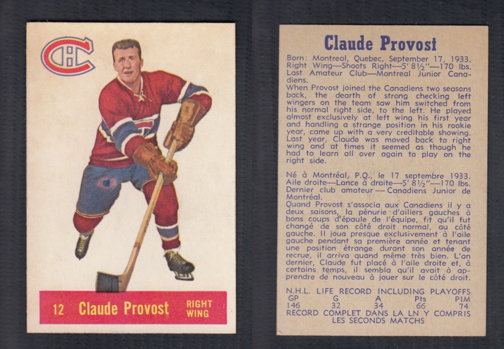 1957-58 PARKHURST HOCKEY CARD #12 C. PROVOST photo