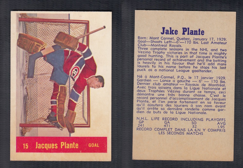 1957-58 PARKHURST HOCKEY CARD #15 J. PLANTE photo