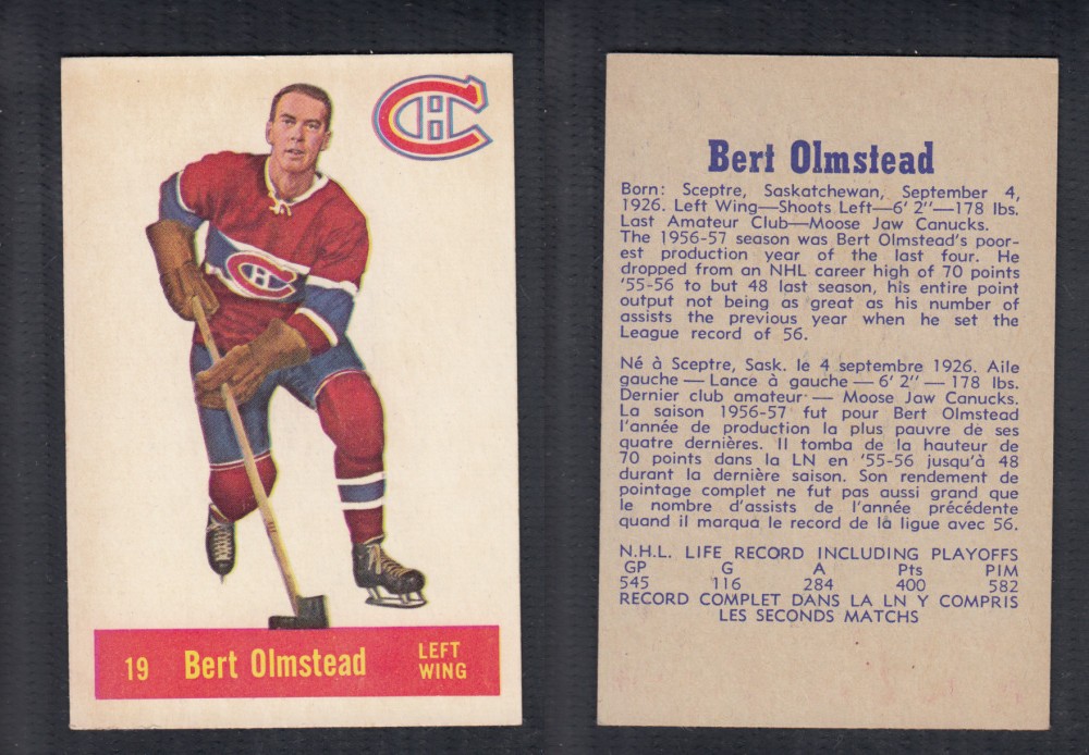 1957-58 PARKHURST HOCKEY CARD #19 B. OLMSTEAD photo