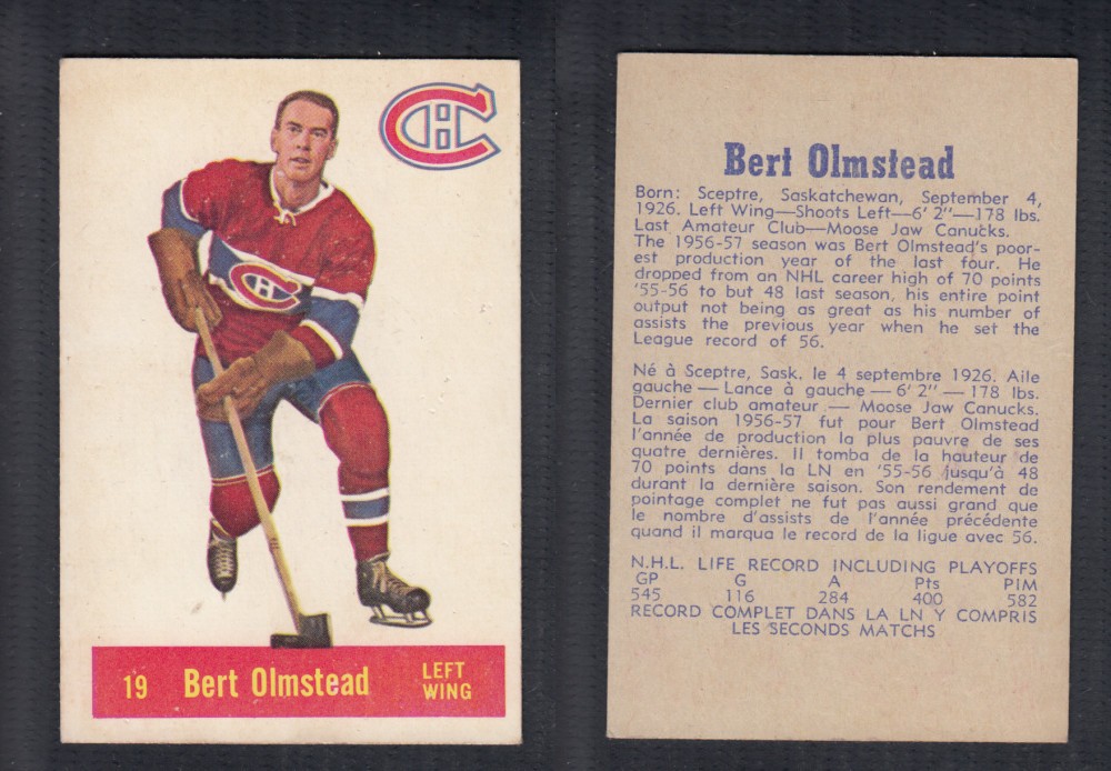 1957-58 PARKHURST HOCKEY CARD #19 B. OLMSTEAD photo