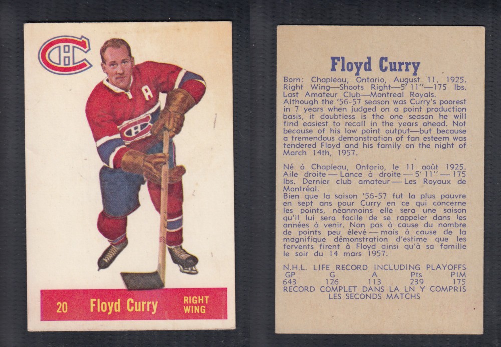 1957-58 PARKHURST HOCKEY CARD #20 F. CURRY photo