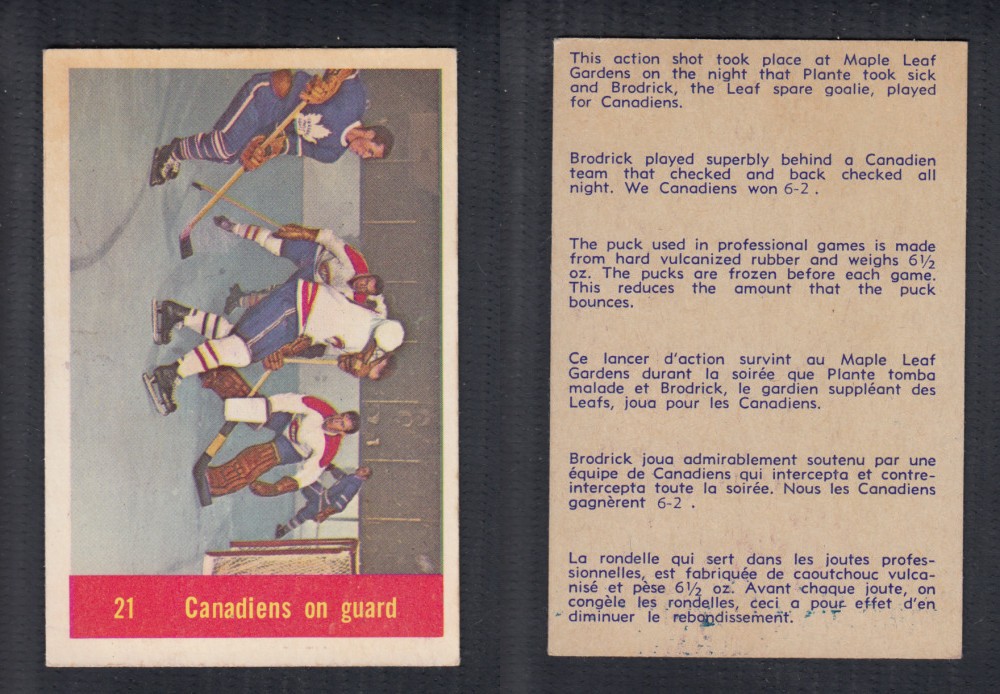 1957-58 PARKHURST HOCKEY CARD #21 CANADIENS ON GUARD photo