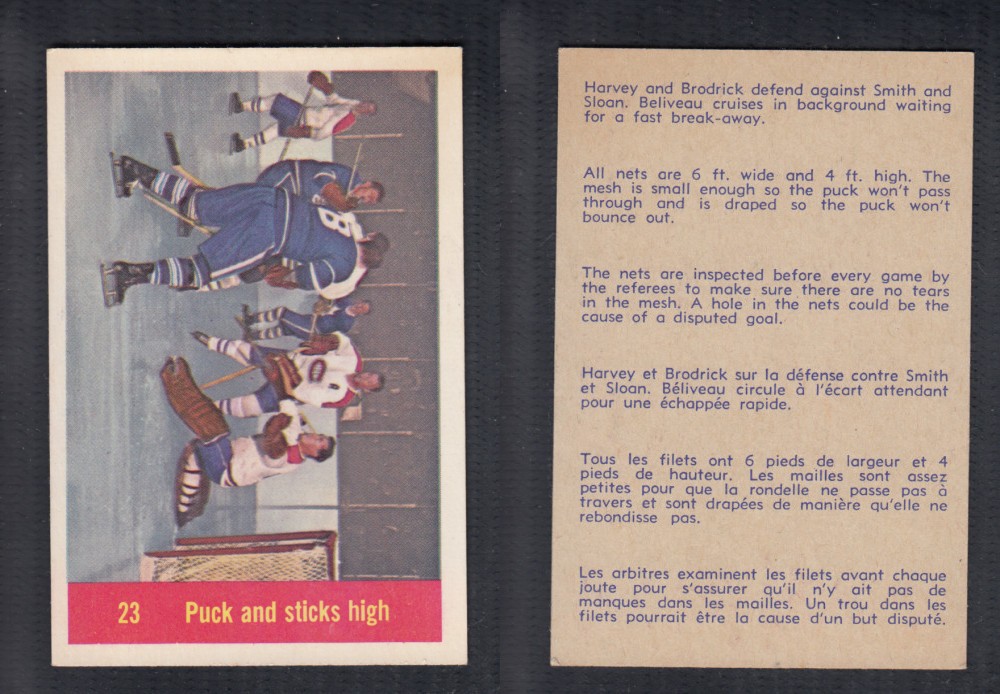 1957-58 PARKHURST HOCKEY CARD #23 PUCK AND STICKS HIGH photo