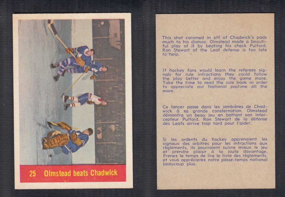 1957-58 PARKHURST HOCKEY CARD #25 OLMSTEAD BEATS CHADWICK photo