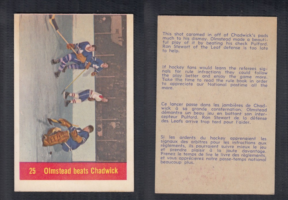 1957-58 PARKHURST HOCKEY CARD #25 OLMSTEAD BEATS CHADWICK photo