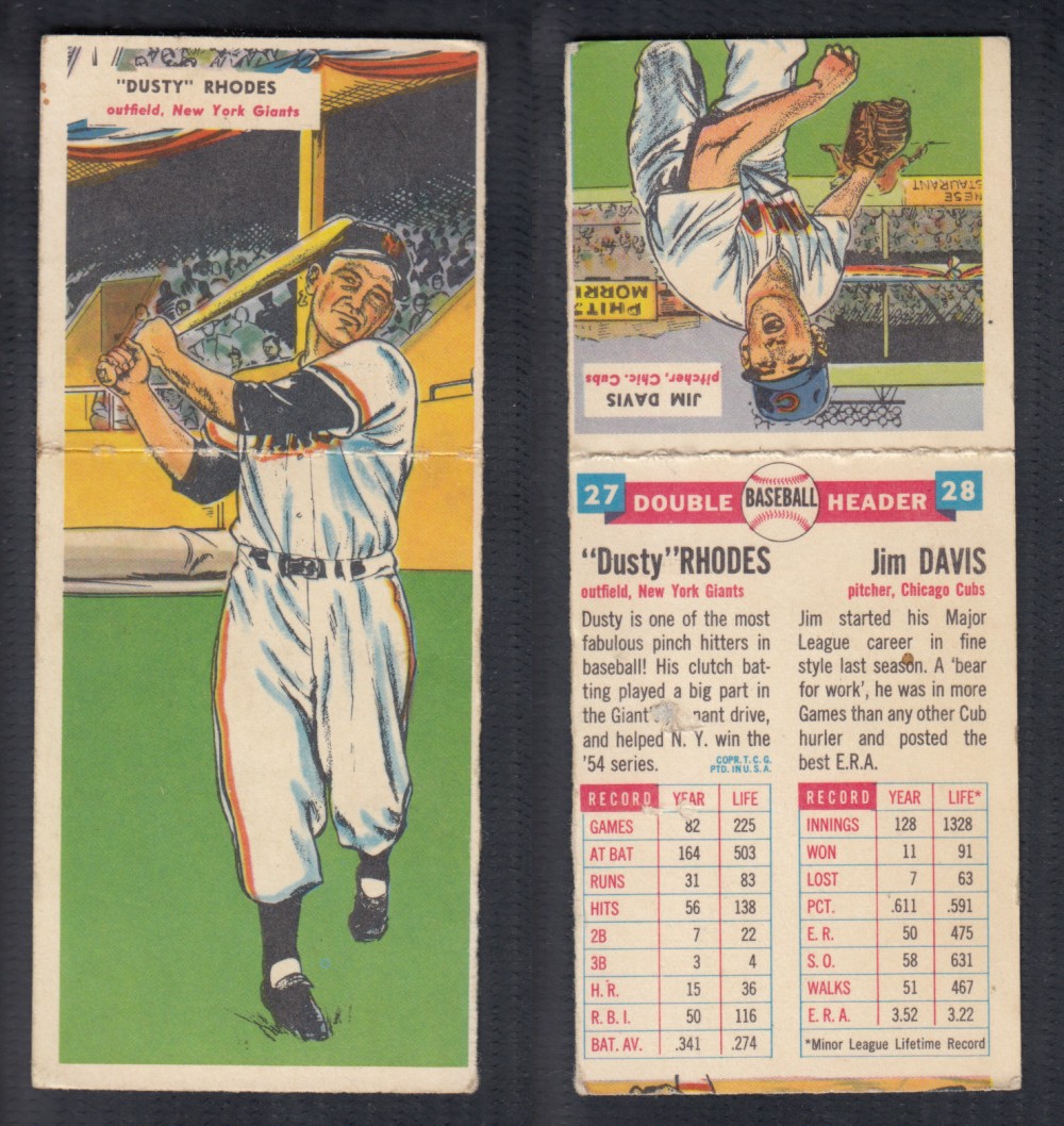 1955 TOPPS DOUBLEHEADERS BASEBALL CARD #27-28 RHODES/DAVIS photo