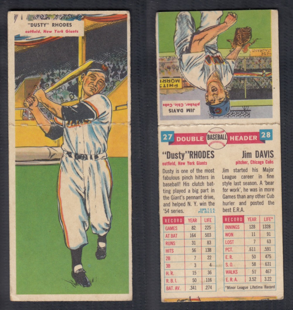 1955 TOPPS DOUBLEHEADERS BASEBALL CARD #27-28 RHODES/DAVIS photo