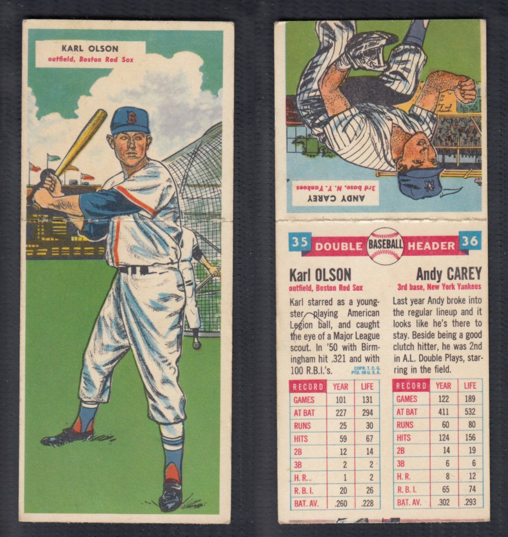 1955 TOPPS DOUBLEHEADERS BASEBALL CARD #35-36 OLSON/CAREY photo