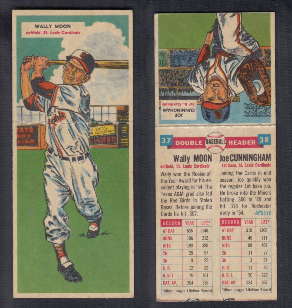 1955 TOPPS DOUBLEHEADERS BASEBALL CARD #37-38 MOON/CUNNINGHAM photo