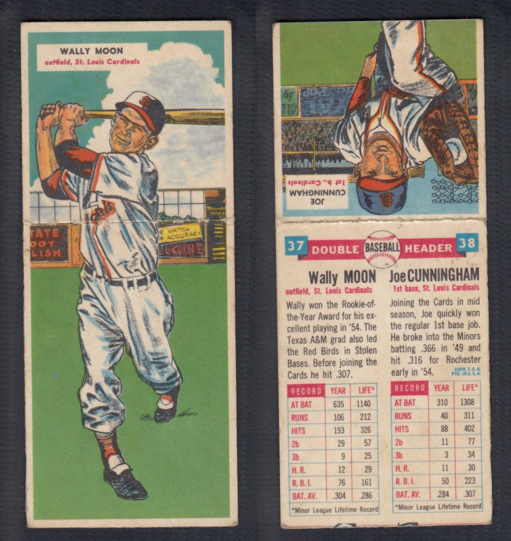 1955 TOPPS DOUBLEHEADERS BASEBALL CARD #37-38 MOON/CUNNINGHAM photo