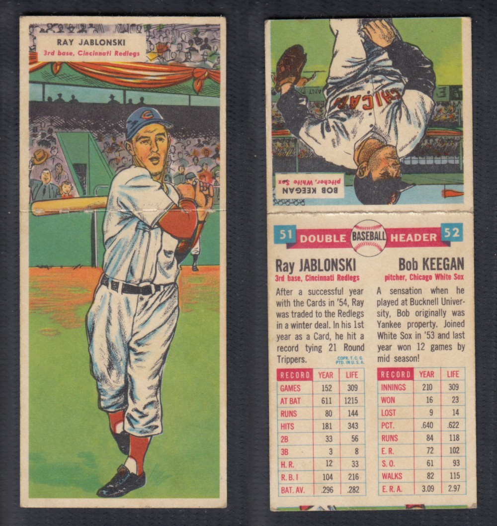 1955 TOPPS DOUBLEHEADERS BASEBALL CARD #51-52 JABLONSKI/KEEGAN photo