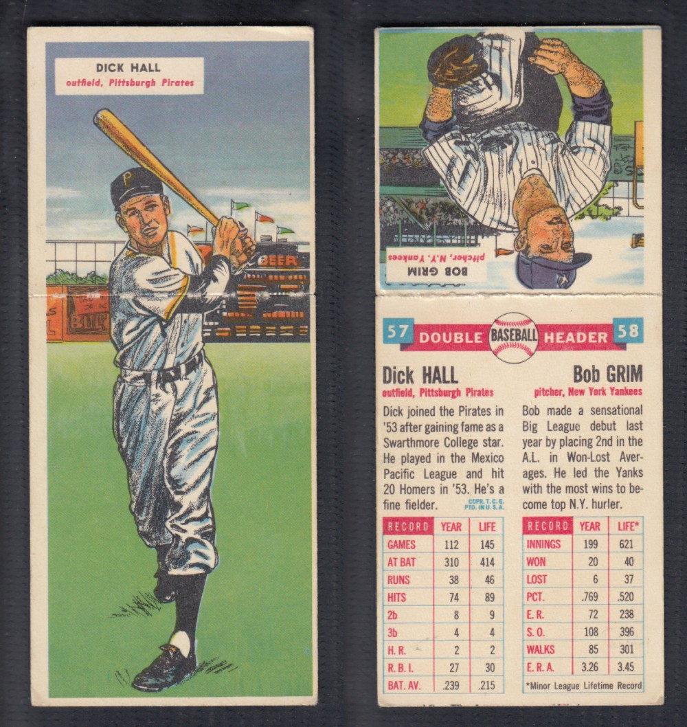 1955 TOPPS DOUBLEHEADERS BASEBALL CARD #57-58 HALL/GRIM photo