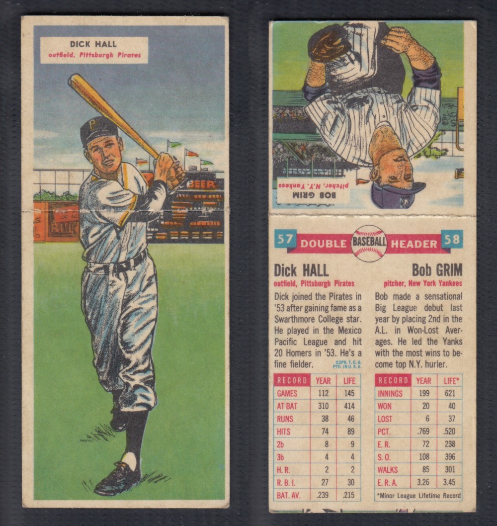 1955 TOPPS DOUBLEHEADERS BASEBALL CARD #57-58 HALL/GRIM photo