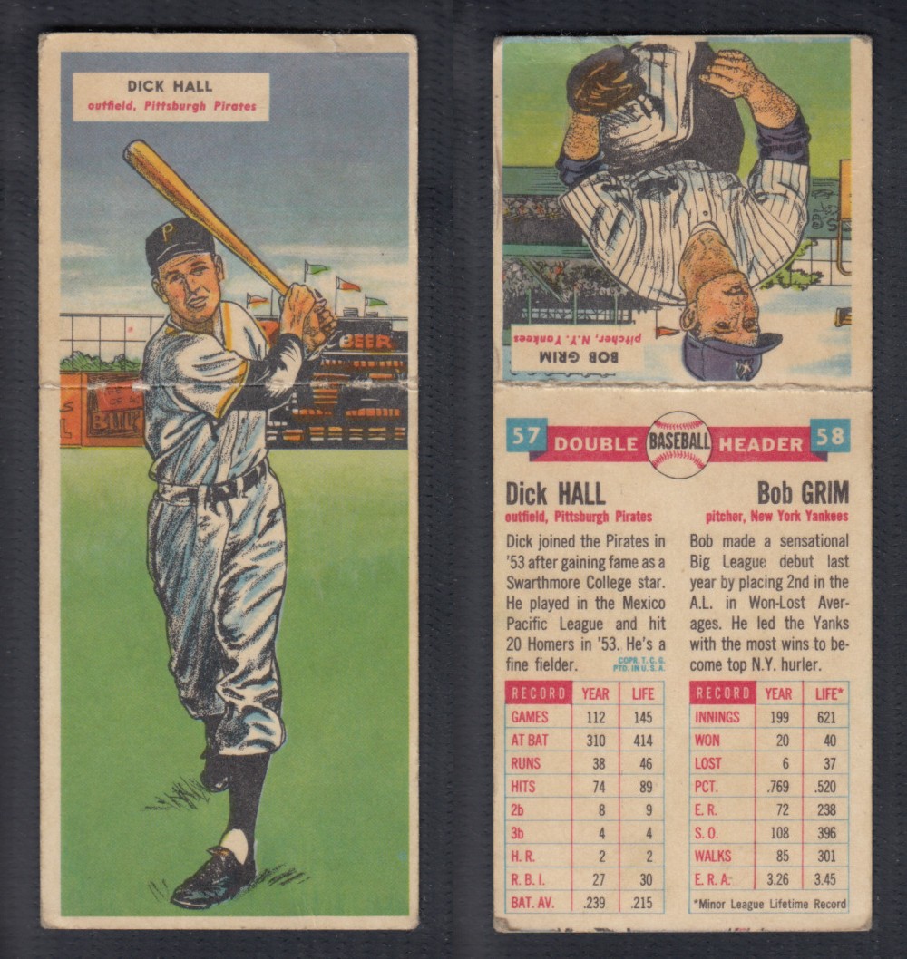 1955 TOPPS DOUBLEHEADERS BASEBALL CARD #57-58 HALL/GRIM photo