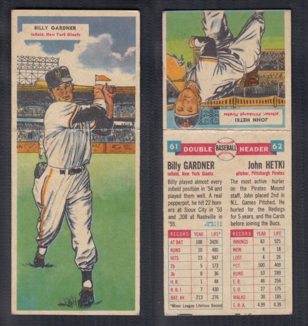 1955 TOPPS DOUBLEHEADERS BASEBALL CARD #61-62 GARDNER/HETKI photo