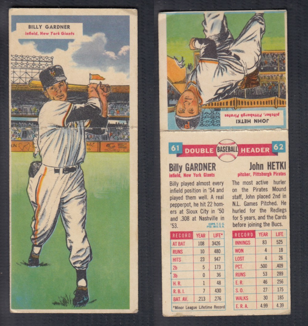 1955 TOPPS DOUBLEHEADERS BASEBALL CARD #61-62 GARDNER/HETKI photo