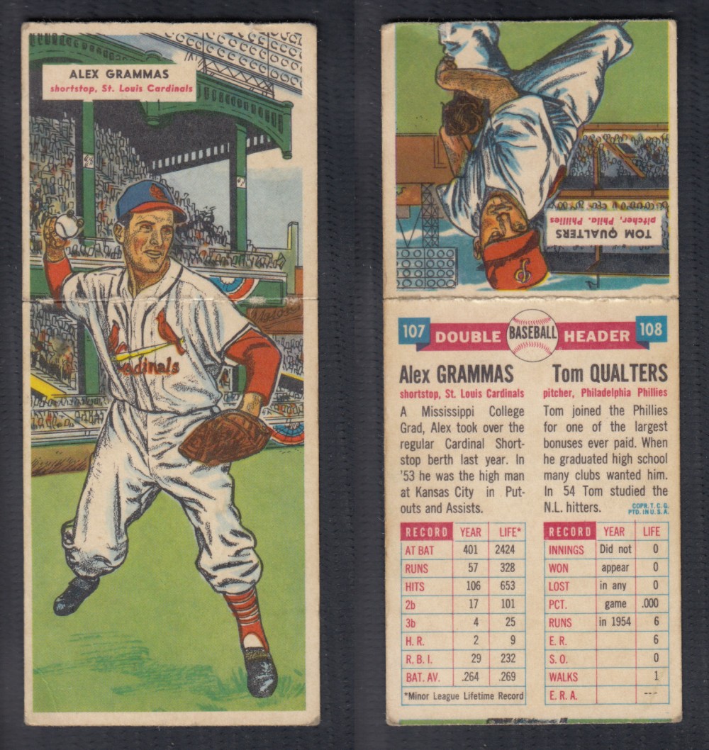 1955 TOPPS DOUBLEHEADERS BASEBALL CARD #107-108 GRAMMAS/QUALTERS photo