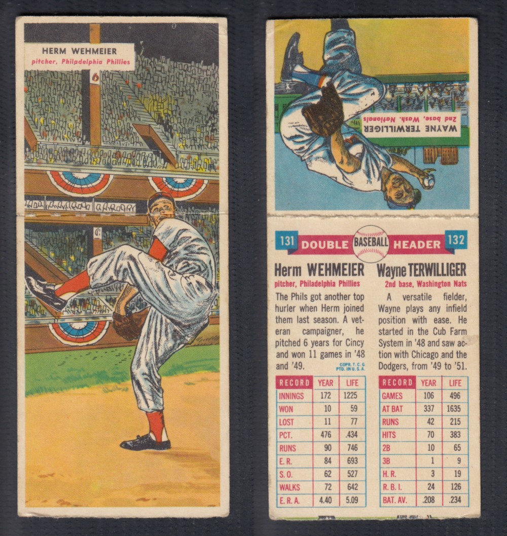 1955 TOPPS DOUBLEHEADERS BASEBALL CARD #131-132 WEHMEIER/TERWILLIGER photo