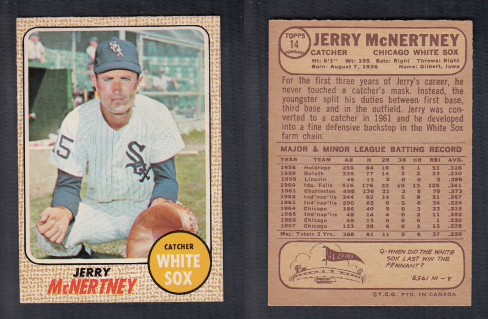 1968 O-PEE-CHEE BASEBALL CARD #14 J. MCNERTNEY photo