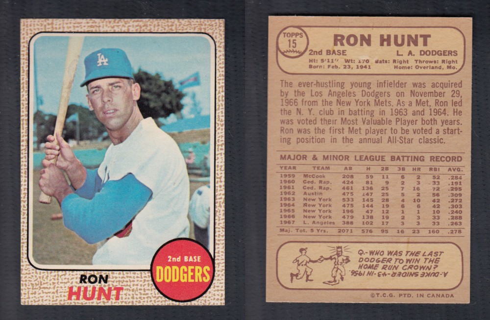 1968 O-PEE-CHEE BASEBALL CARD #15 R. HUNT photo