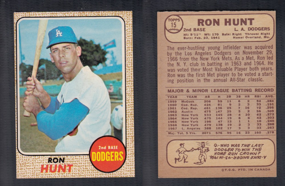 1968 O-PEE-CHEE BASEBALL CARD #15 R. HUNT photo