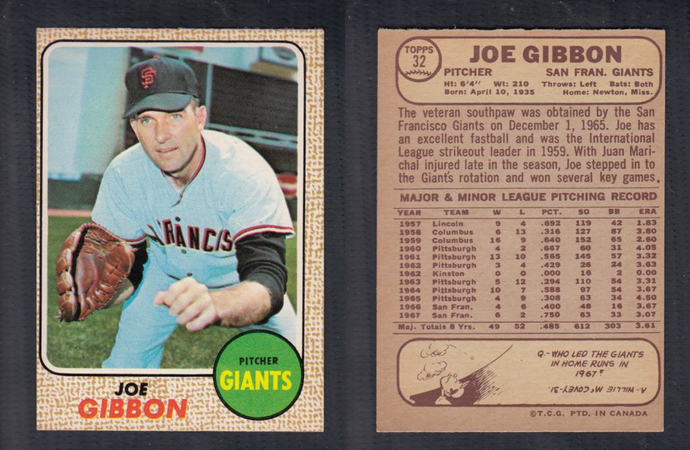 1968 O-PEE-CHEE BASEBALL CARD #32 J. GIBBON photo