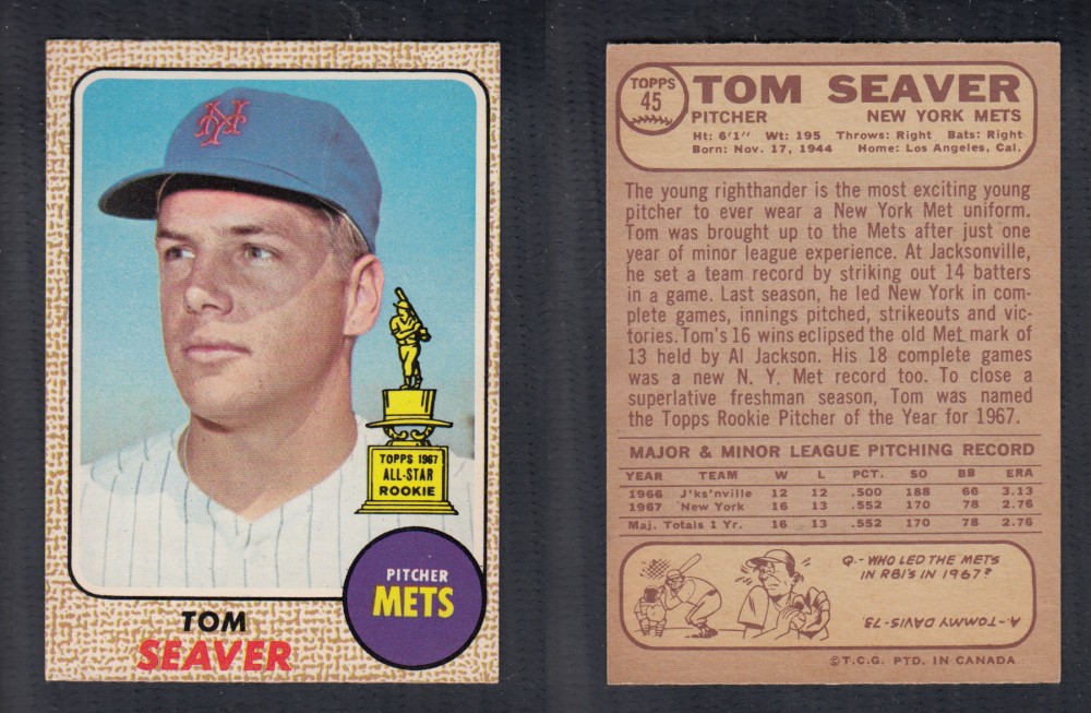 1968 O-PEE-CHEE BASEBALL CARD #45 T. SEAVER photo