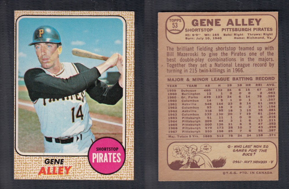 1968 O-PEE-CHEE BASEBALL CARD #53 G. ALLEY photo