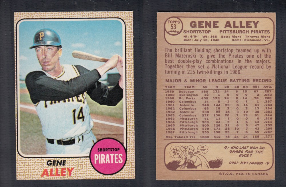 1968 O-PEE-CHEE BASEBALL CARD #53 G. ALLEY photo