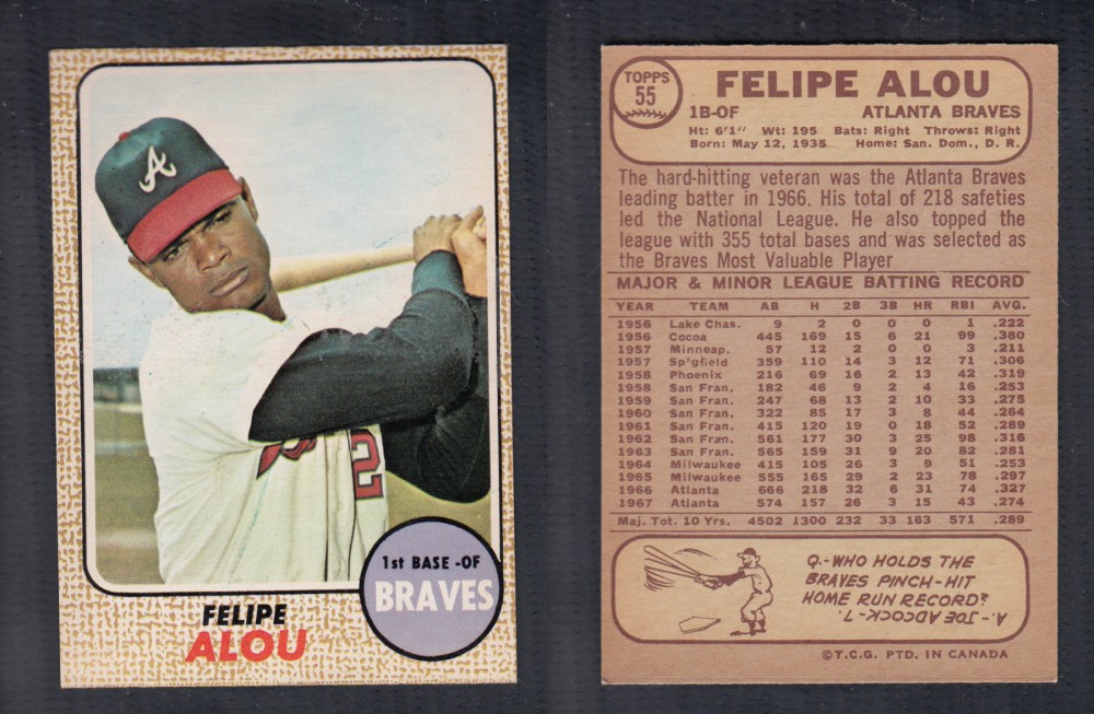 1968 O-PEE-CHEE BASEBALL CARD #55 F. ALOU photo