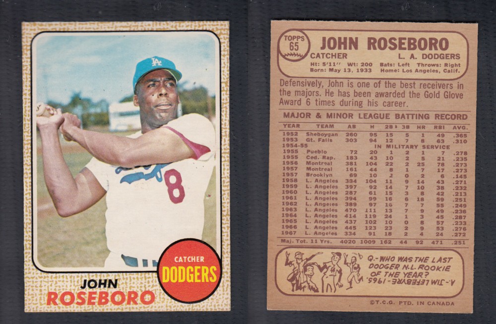 1968 O-PEE-CHEE BASEBALL CARD #65 J. ROSEBORO photo