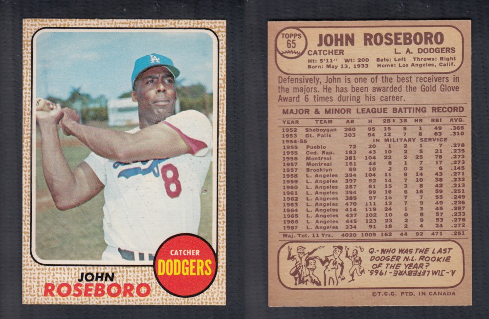 1968 O-PEE-CHEE BASEBALL CARD #65 J. ROSEBORO photo