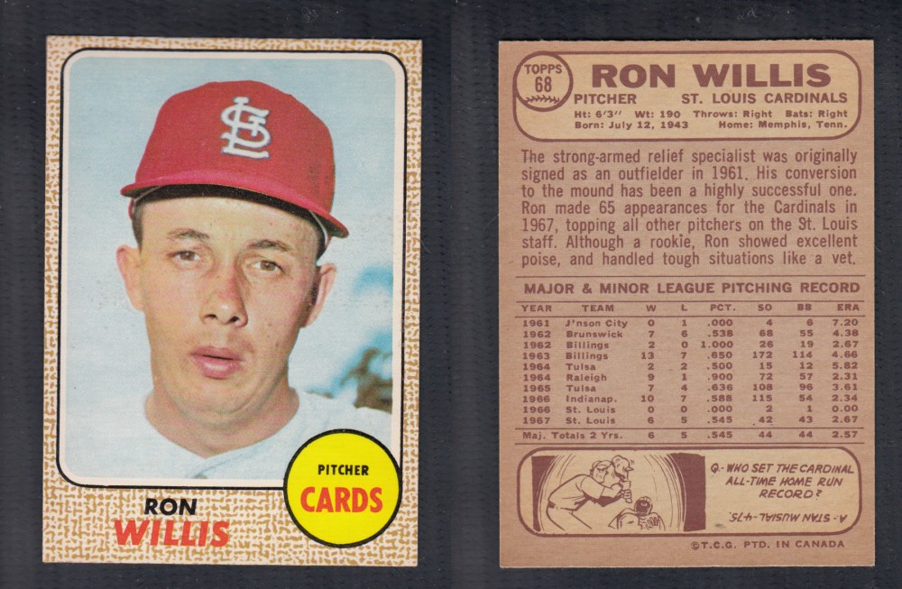 1968 O-PEE-CHEE BASEBALL CARD #68 R. WILLIS photo