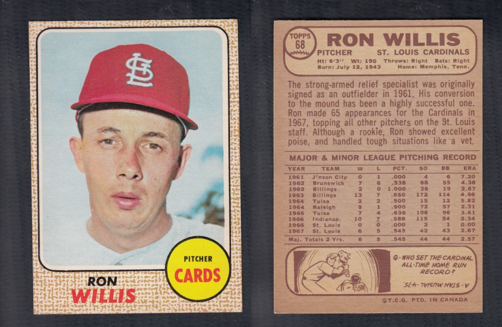 1968 O-PEE-CHEE BASEBALL CARD #68 R. WILLIS photo