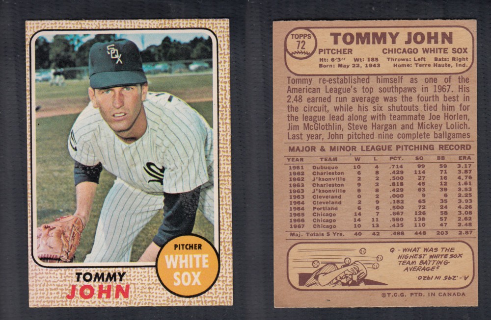 1968 O-PEE-CHEE BASEBALL CARD #72 T. JOHN photo